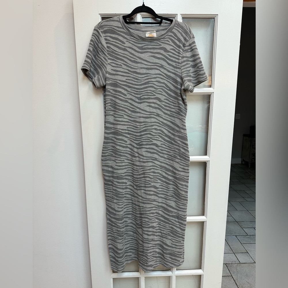 Anthropologie Daily Practice Waffle Knit Ribbed Zebra Print Maxi Dress Size L